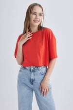 DeFacto Kadın Coool Oversize Fit Kısa Kollu %100 Pamuk Tişört