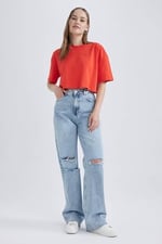 DeFacto Kadın Coool Oversize Fit Kısa Kollu %100 Pamuk Tişört