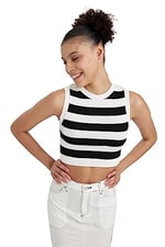DeFacto Kadın Coool Slim Fit Bisiklet Yaka Çizgili Triko Atlet