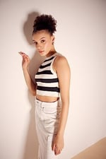 DeFacto Kadın Coool Slim Fit Bisiklet Yaka Çizgili Triko Atlet