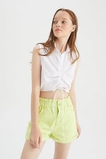 DeFacto Kadın Gömlek Yaka Poplin Crop Bluz