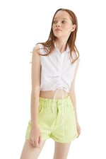 DeFacto Kadın Gömlek Yaka Poplin Crop Bluz