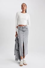 DeFacto Kadın Long Fit Jean Uzun Etek