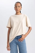 DeFacto Kadın Oversize Fit Bisiklet Yaka Kısa Kollu Tişört