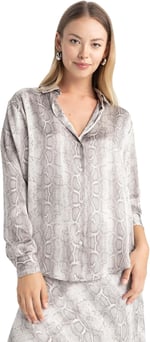 DeFacto Kadın Oversize Fit Gömlek Yaka Saten Uzun Kollu Gömlek