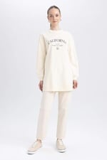 DeFacto Kadın Regular Fit Bisiklet Yaka Baskılı Sweatshirt Tunik