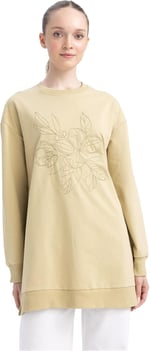 DeFacto Kadın Regular Fit Bisiklet Yaka İşlemeli Sweatshirt Kumaşı Sweatshirt Tunik
