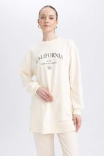 DeFacto Kadın Regular Fit Bisiklet Yaka Baskılı Sweatshirt Tunik