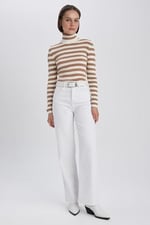 DeFacto Kadın Slim Fit Çizgili Balıkçı Yaka Kazak