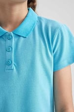 DeFacto Kız Çocuk Kız Çocuk Kırmızı Pamuklu Kısa Kollu Polo Okul Tişörtü