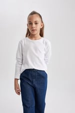 DeFacto Kız Çocuk Regular Fit Bisiklet Yaka Uzun Kollu Tişört