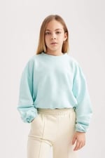 DeFacto Kız Çocuk Regular Fit Bisiklet Yaka Sweatshirt