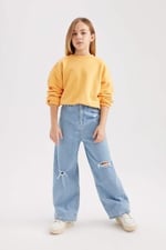 DeFacto Kız Çocuk Regular Fit Bisiklet Yaka Sweatshirt