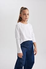 DeFacto Kız Çocuk Regular Fit Bisiklet Yaka Uzun Kollu Tişört