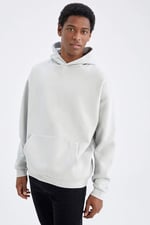 DeFacto Oversize Fit Kapüşonlu Kanguru Cepli İçi Yumuşak Tüylü Sweatshirt
