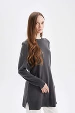 DeFacto Regular Fit Bisiklet Yaka Kzak Tunik Antrasit 3XL