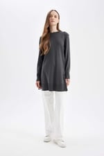DeFacto Regular Fit Bisiklet Yaka Kzak Tunik Antrasit 3XL