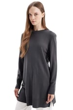 DeFacto Regular Fit Bisiklet Yaka Kzak Tunik Antrasit 3XL