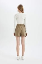 DeFacto Regular Fit Normal Bel Kargo Cepli Gabardin Şort Etek, 36, D4991AX24AU, Haki-KH474, Kadın