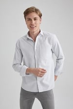 DeFacto Regular Fit Oxford Uzun Kollu Gömlek Gri XS