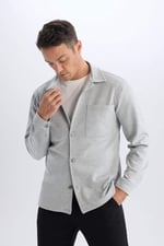 DeFacto Regular Fit Polo Yaka Gömlek Ceket, 2XL, D7243AX25SP, Gri-GR370, Erkek