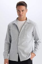 DeFacto Regular Fit Polo Yaka Gömlek Ceket, 2XL, D7243AX25SP, Gri-GR370, Erkek