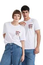DeFacto Sevgililer Günü Unisex Kısa Kollu T-Shirt Üniseks Yetişkin Beyaz