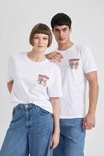 DeFacto Sevgililer Günü Unisex Kısa Kollu T-Shirt Üniseks Yetişkin Beyaz