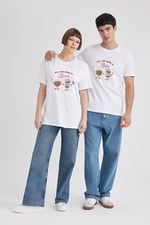 DeFacto Sevgililer Günü Unisex Kısa Kollu T-Shirt Üniseks Yetişkin Beyaz