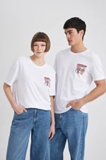 DeFacto Sevgililer Günü Unisex Kısa Kollu T-Shirt Üniseks Yetişkin Beyaz