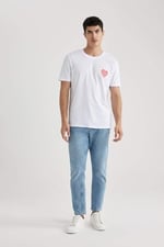 DeFacto Sevgililer Günü Unisex Kısa Kollu T-Shirt Üniseks Yetişkin Beyaz
