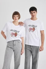 DeFacto Sevgililer Günü Unisex Kısa Kollu T-Shirt Üniseks Yetişkin Beyaz