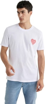 DeFacto Sevgililer Günü Unisex Kısa Kollu T-Shirt Üniseks Yetişkin Beyaz