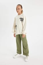 DeFacto Siyah Wide Leg Geniş Bol Paça Beli Lastikli Basic Düz Eşofman Altı Kız Çocuk