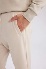 DeFacto Standart Fit Beli Bağcıklı Lastikli Paça Cepli Basic Düz Jogger Eşofman Altı Bej XXL
