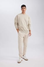 DeFacto Standart Fit Beli Bağcıklı Lastikli Paça Cepli Basic Düz Jogger Eşofman Altı Bej XXL