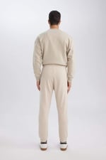 DeFacto Standart Fit Beli Bağcıklı Lastikli Paça Cepli Basic Düz Jogger Eşofman Altı Bej XXL