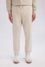 DeFacto Standart Fit Beli Bağcıklı Lastikli Paça Cepli Basic Düz Jogger Eşofman Altı Bej XXL
