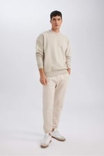 DeFacto Standart Fit Beli Bağcıklı Lastikli Paça Cepli Basic Düz Jogger Eşofman Altı Bej XXL