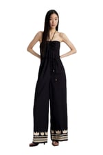DeFacto Straplez Poplin Geniş Paça Uzun Tulum, 40, Straplez Poplin Geniş Paça Uzun Tulum, Siyah-BK81, Kadın