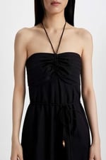 DeFacto Straplez Poplin Geniş Paça Uzun Tulum, 40, Straplez Poplin Geniş Paça Uzun Tulum, Siyah-BK81, Kadın