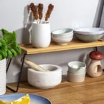 Dekoratif Mutfak Banyo Rafı, Bambu ve Metal, 36x12x15 cm, Düzenleyici Raf Sunum Standı Dekoratif Mutfak Standı