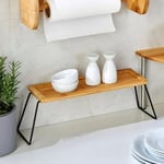 Dekoratif Mutfak Banyo Rafı, Bambu ve Metal, 36x12x15 cm, Düzenleyici Raf Sunum Standı Dekoratif Mutfak Standı