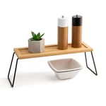Dekoratif Mutfak Banyo Rafı, Bambu ve Metal, 36x12x15 cm, Düzenleyici Raf Sunum Standı Dekoratif Mutfak Standı