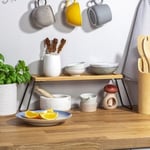 Dekoratif Mutfak Banyo Rafı, Bambu ve Metal, 36x12x15 cm, Düzenleyici Raf Sunum Standı Dekoratif Mutfak Standı