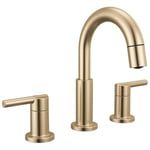 Delta Nicoli Fırçalı Altın Püskürtücülü Banyo Bataryası, 20 cm 3 Delikli Yaygın Banyo Lavabo Bataryası Pull Out Püskürtücü, Push-Pop Tahliye, Şampanya Bronz 35749LF-CZPD
