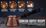 DEMMEX 2 mm Kalın Bakır Türk Yunan Arap Kahve Demliği Oyulmuş Ocak Üstü Kahve Makinesi Cezve Ibrik Briki, Ahşap Saplı ve Kaşıklı, 3 Kişilik (Mat Bakır)