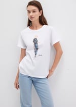 Denim Baskılı Beyaz İstanbul Tişört Regular Fit/Normal Kesim 1610222-620