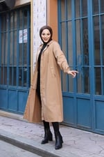 Denim Kapşonlu Kap- Denim Pardesü/KAHVERENGİ