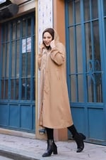 Denim Kapşonlu Kap- Denim Pardesü/KAHVERENGİ